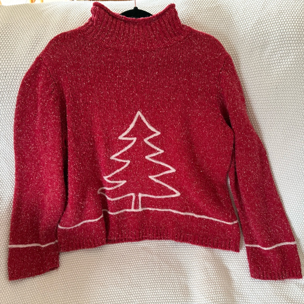 Liz Claiborne Red Turtleneck Sweater with Tree Motif